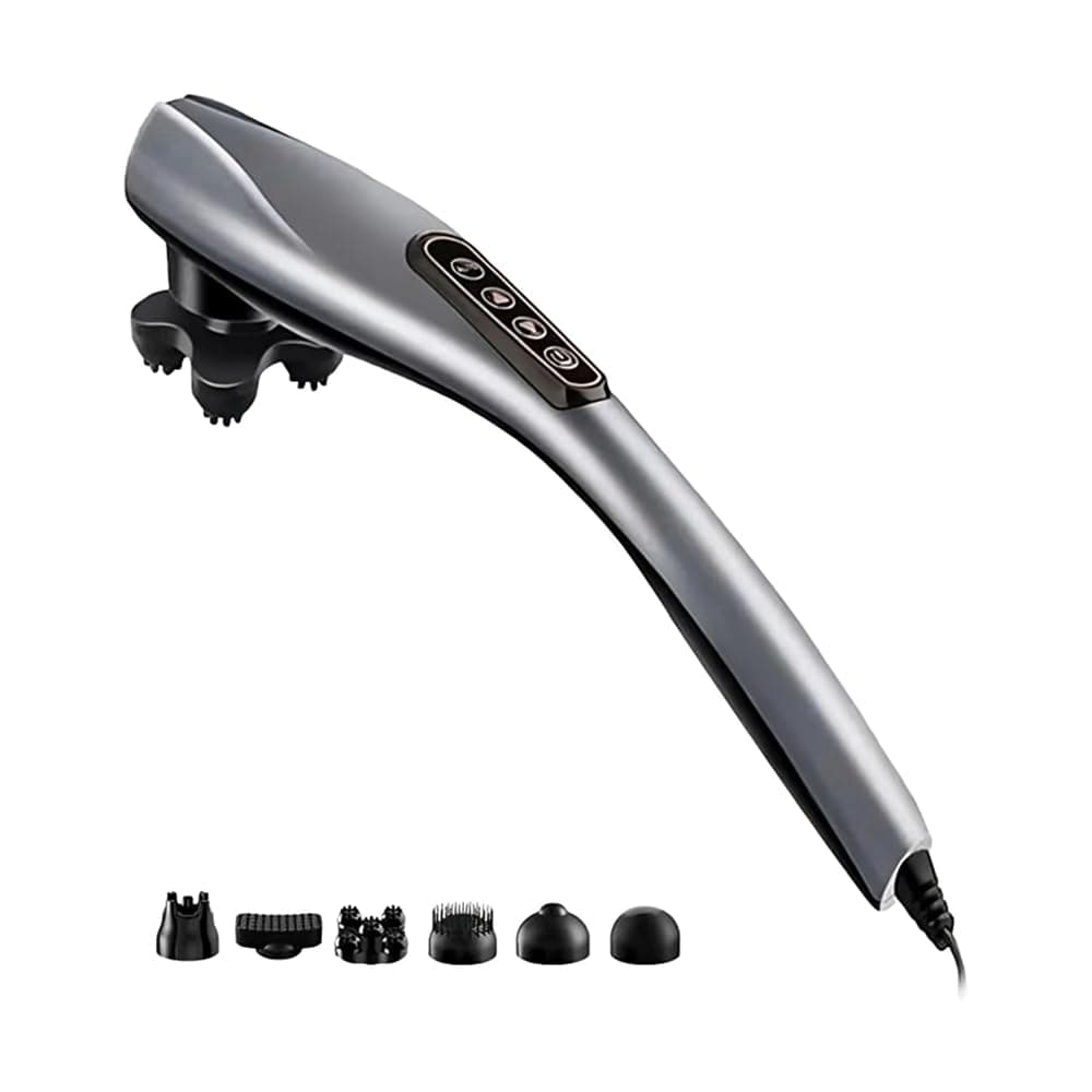 Relax Smart 6-in-1 Fully Rechargeable Body Massager with Interchangeable Heads – Deep Tissue and Muscle Relaxation – Grey