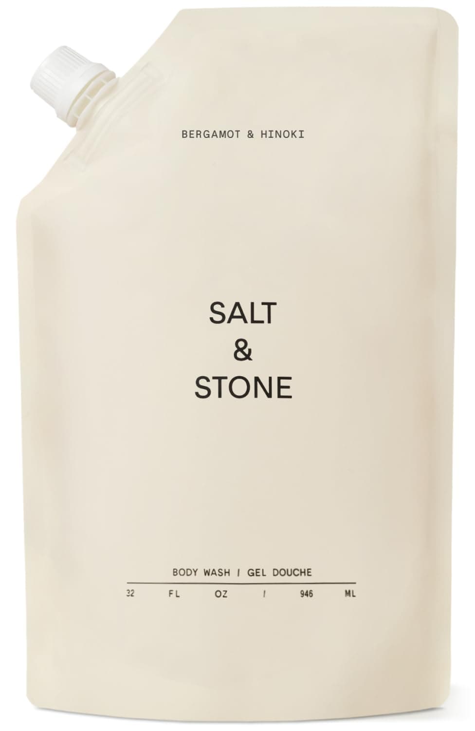 Salt & Stone Body Wash with Antioxidants for Deep Moisture | For Women & Men, Sulfate, Paraben, & Dye Free, Leaving Skin Soft and Hydrated | Bergamot & Hinoki Refill 32 fl oz