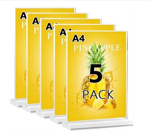 Acrylic Sign Holder A4 - Double Sided Acrylic T Shape Table Top Display Stand, Portrait Style Menu Ad Frame, Clear Picture Frame for Restaurants, Store Promotions, Photo Frames, Classroom, Office