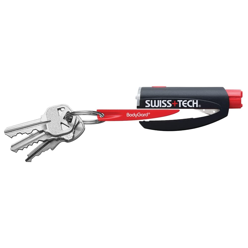 Swiss+Tech ST81010 BodyGard Car Emergency Escape Tool – 3-in-1 Car Escape Tool with LED Flashlight, Seat Belt Cutter and Glass Breaker – Heavy-Duty Construction, Batteries and Keyring Included, Black