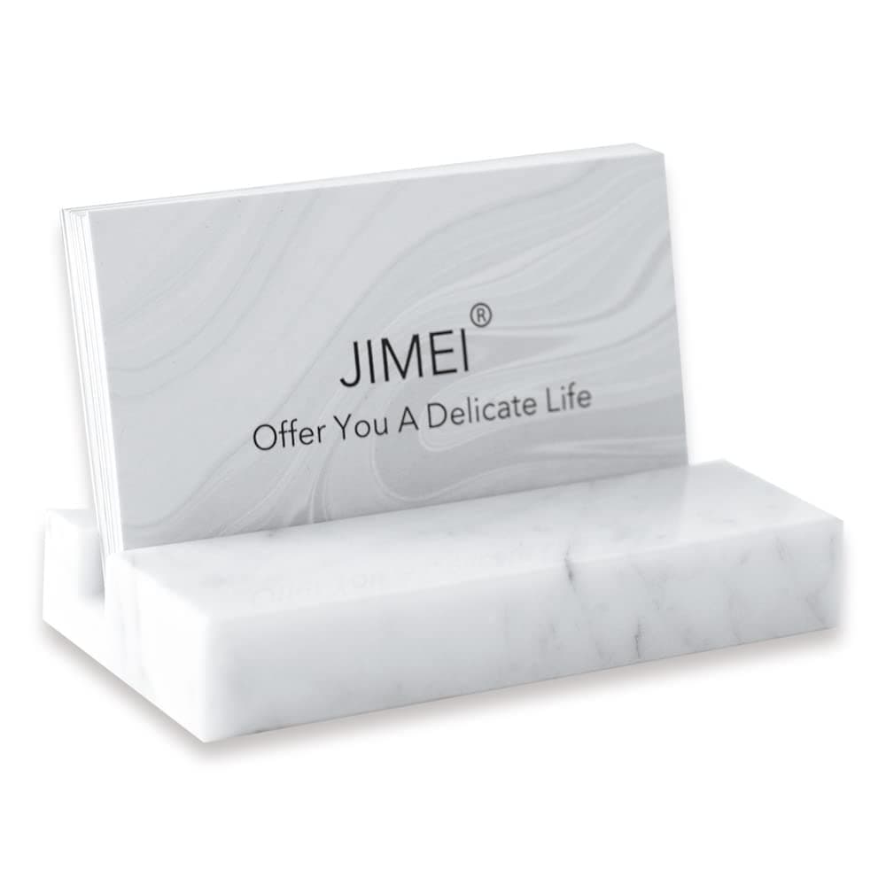 JIMEI Business Card Holder for Desk - Elegant Business Card Display Holder - Made of White Carrara Marble - Desk Organizer Stand for 25 Business Cards - Cute Office Desktop Accessory for Men and Women