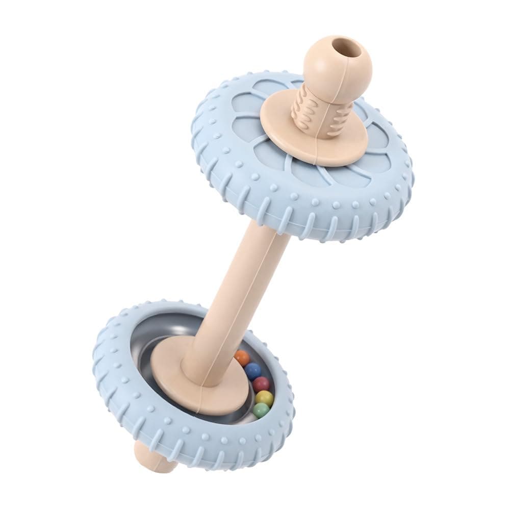 Baby Teething Toys Baby Rattle Teething Straw 3-in-1 Barbell-Shaped, Made from Silicone, Bpa-Free, Phthalate Free, Professionally Certified, Blue