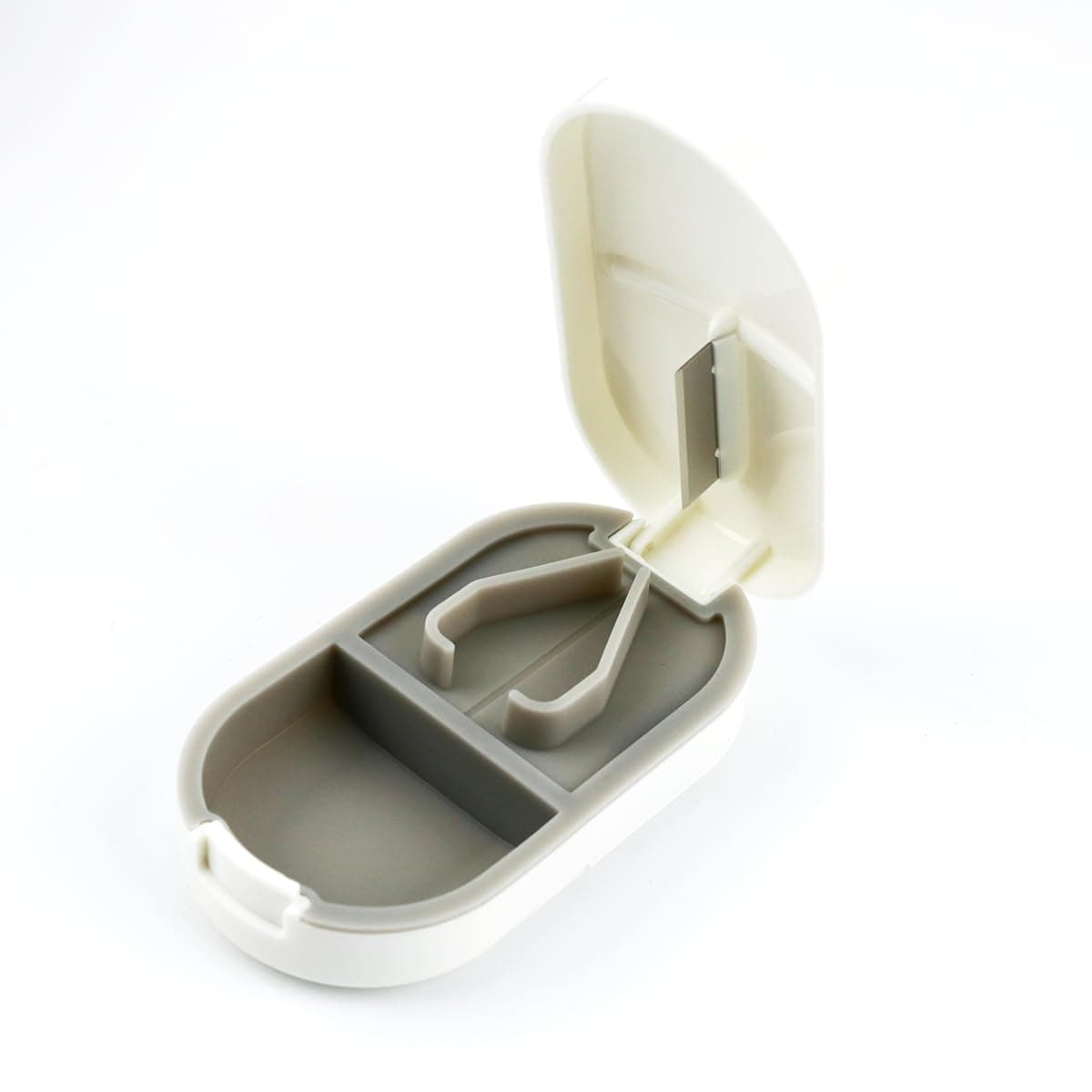 1 Pcs Portable Medicine Pill Organizer with Cutter, Travel-Sized Pocket Purse Pill Case for Medications, Vitamins and Supplements (White)