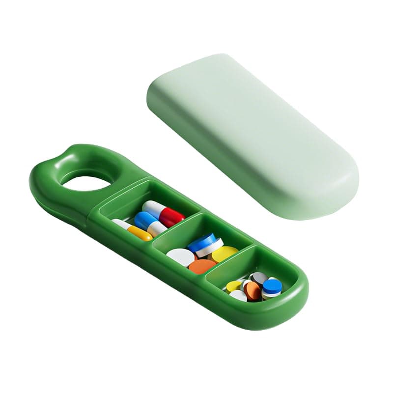 Flat Daily Pill Organizer for Purse, Small Compact Pill Case Fits in Purse or Pocket, Portable 3 Compartment Slim Vitamin Box for Travel, Green