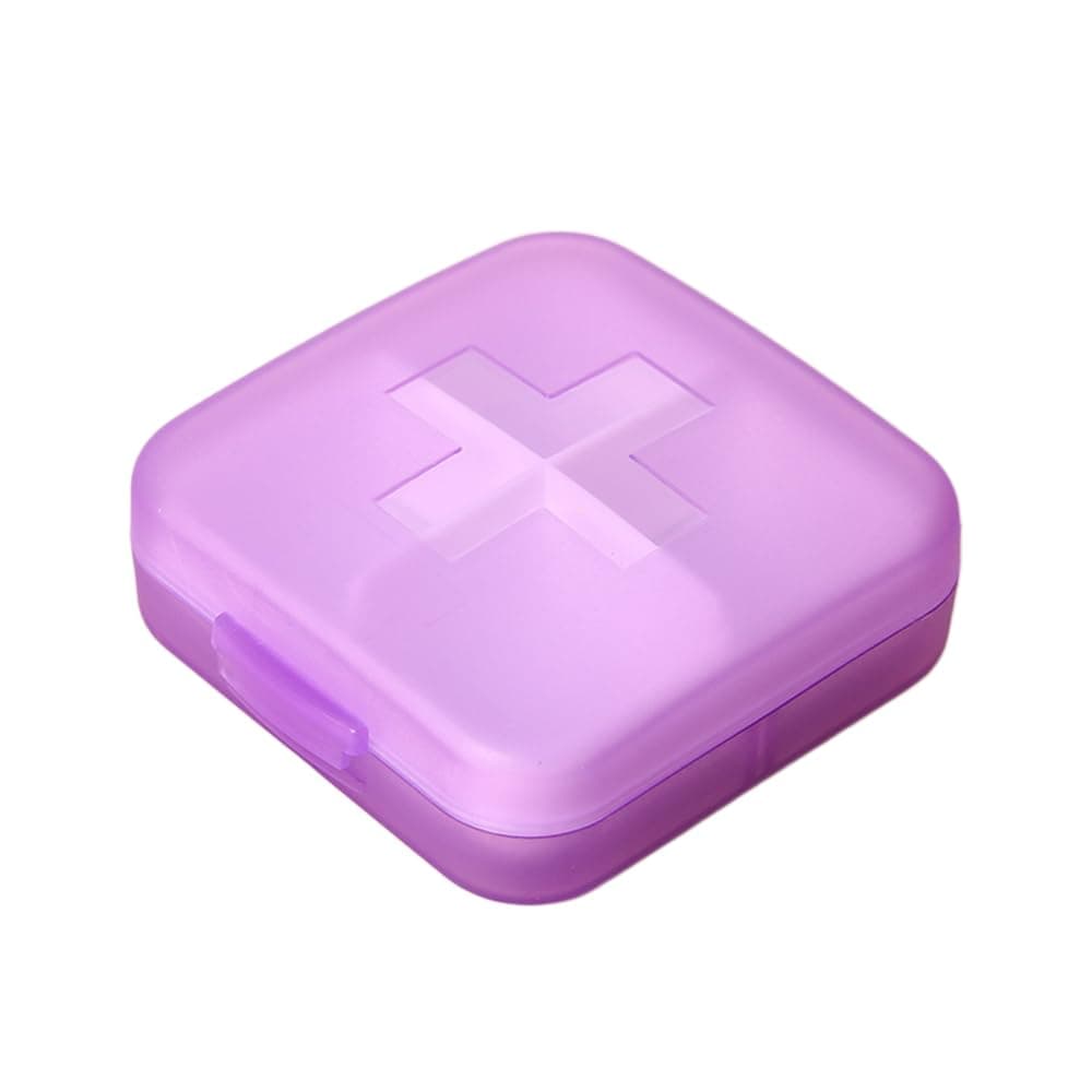 Personal Pill Organizer 4 Compartments Square Plastic Pill Case, Portable Daily Dispenser for Travel, Compact Container for Vitamin Supplement Storage On The Go