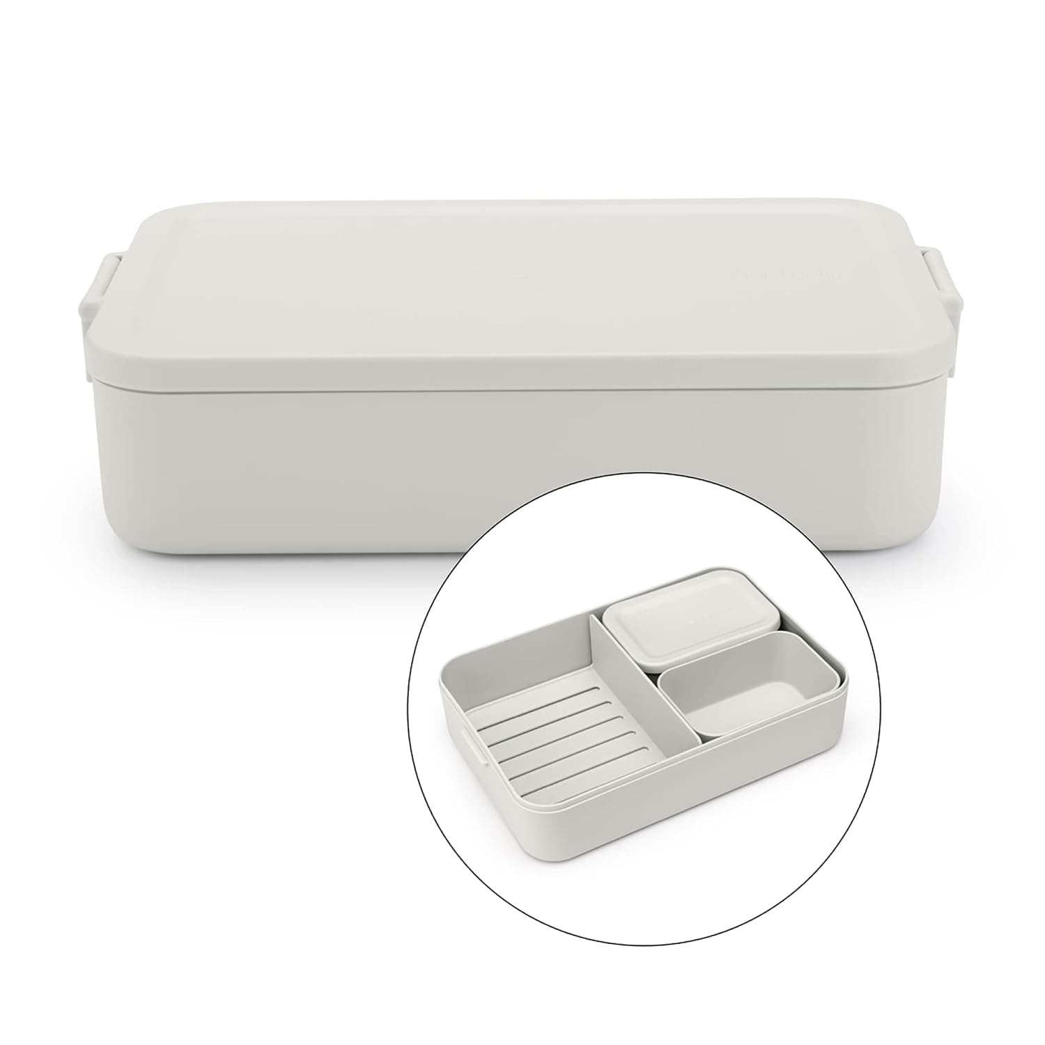 Brabantia - Make & Take Lunch Box Bento - Large - Removable Compartments for Food Separation - Lid with Clips - Suitable for Freezer - Dishwasher & Microwave Safe - Light Grey - 25.5 x 16.7 x 6.2 cm