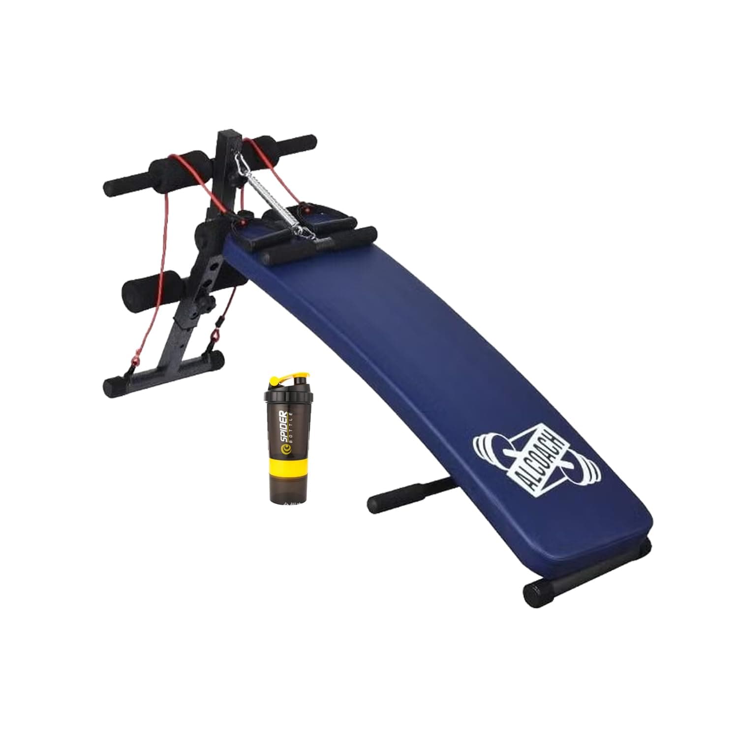 ALCOACH Curved Sit-Up Bench With Leg Support, Multi-functional Gym Equipment, (With shaker gift) Abs & Abdominal Workout Exercises and Decline Full Body Dumbbell bench, sports bench (Yellow)