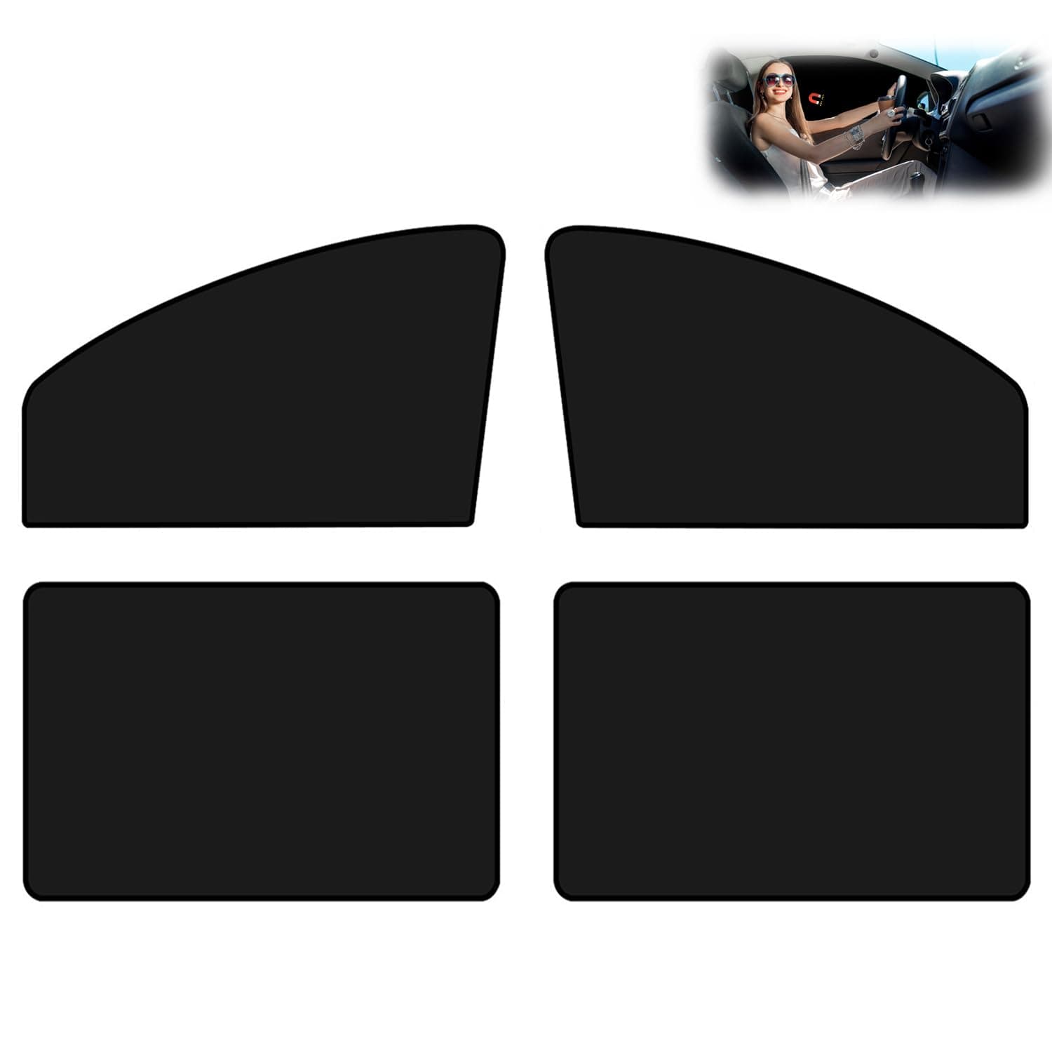 Car Side Window Sunshades, 4 PCS Universal Magnetic Window Sunshades Privacy Curtains Car Shade Film Blackout Covers with 10 Magnets to Block UV Rays Reduce Sun Glare Heat for Maximum Sun Protection