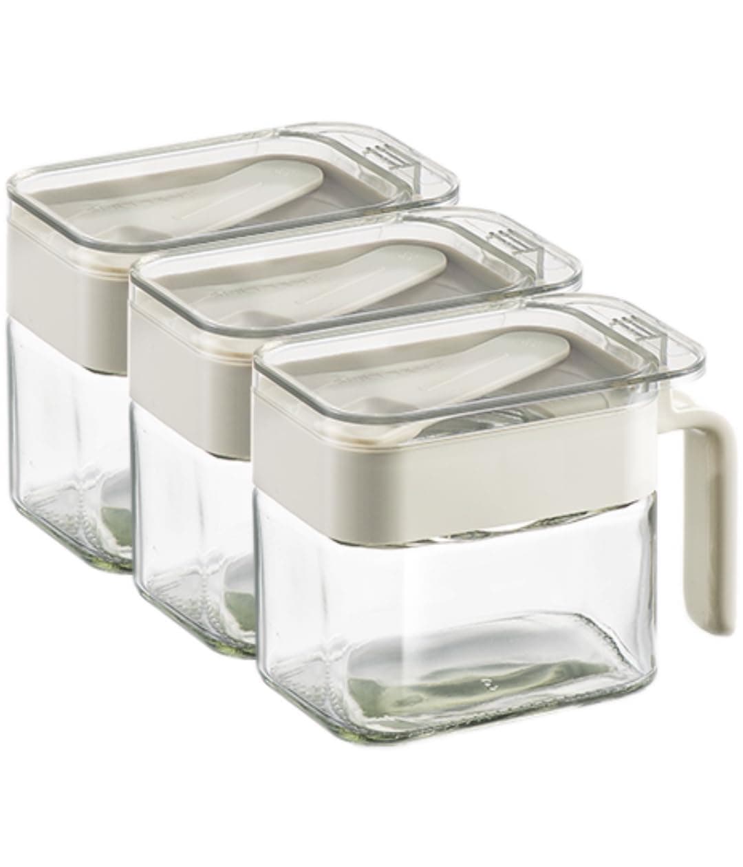 YelaJoy Spice Containers, 3-Pack Glass Seasoning Jars with Spoons and Dustproof Lids, 10oz Stackable Sugar and Salt Canisters for Kitchen Counter Storage