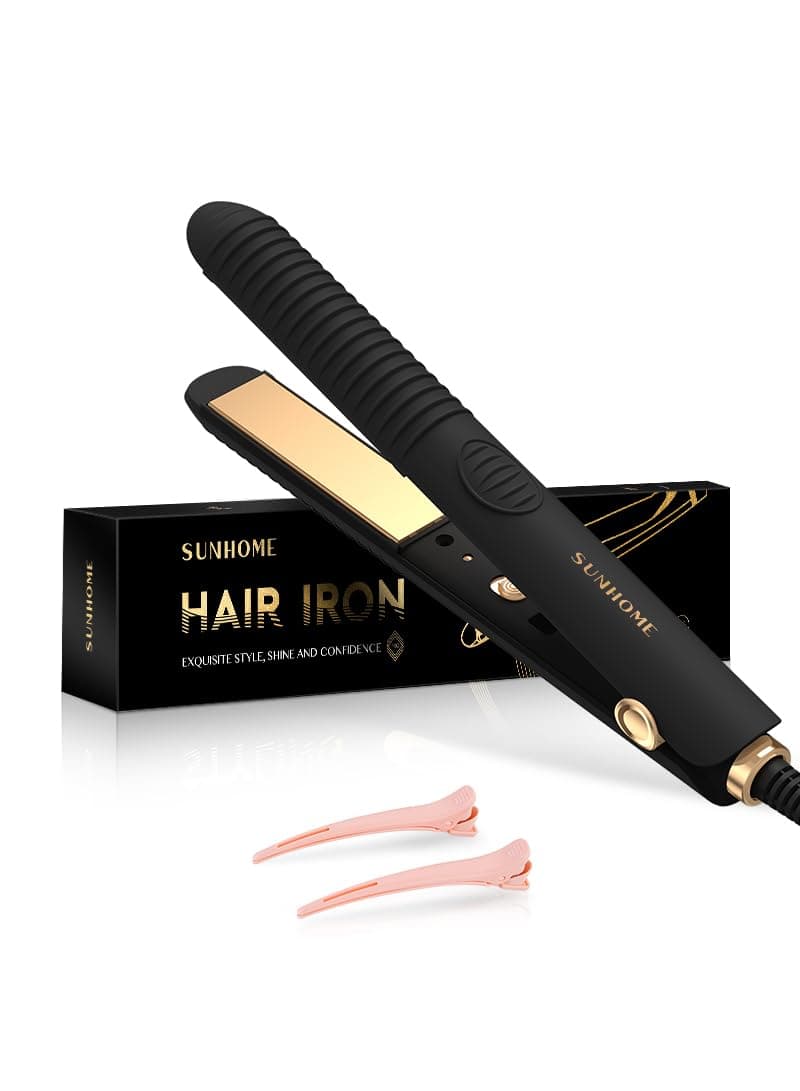 SUNHOME Professional MINI Hair Straightener Small Flat Irons for Short Hair Curls Bangs Travel Flat Iron,Rapid Heating in 8 Seconds (Black)