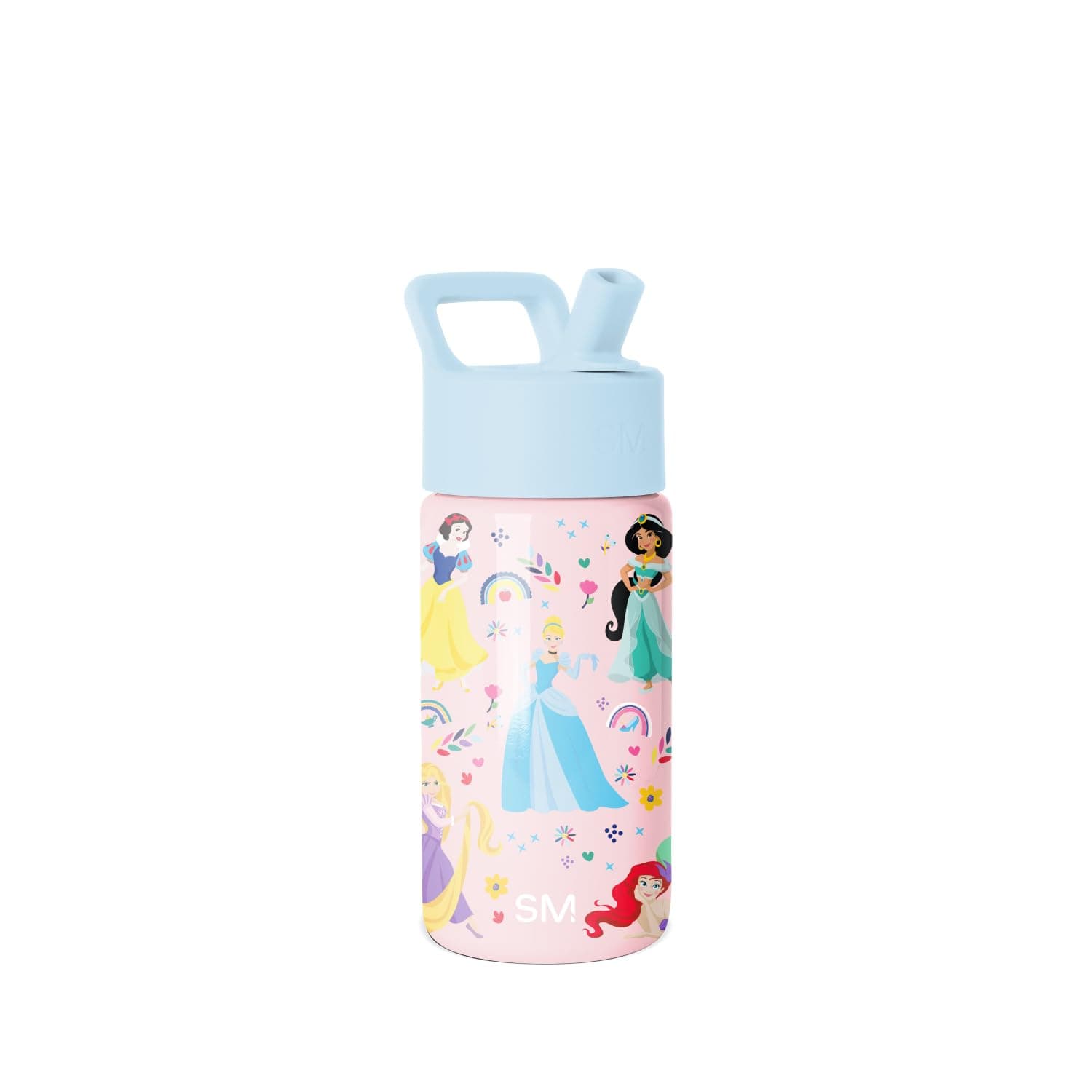 Simple Modern Disney Princesses Kids Water Bottle with Straw Lid | Reusable Insulated Stainless Steel Cup for School | Summit Collection | 14oz, Princess Rainbows
