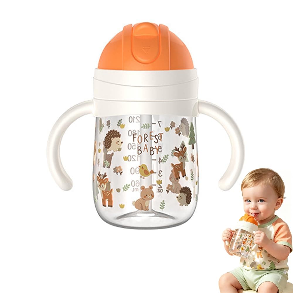 Trainer Straw Cup, 300ml, Easy Transition Toddler Cup for 6 Months+, with Silicone Weighted Straw and Easy-Hold Handles (Orange)