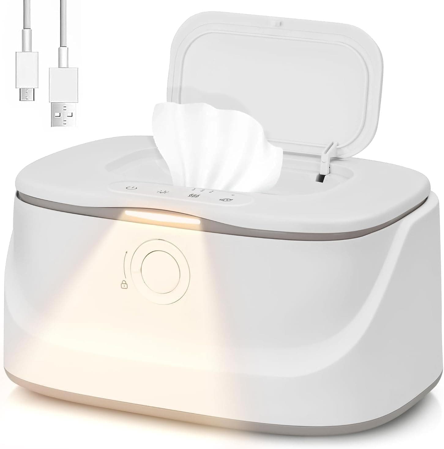 Baby Wipe Warmer, Innovative Spring Design,Large Capacity Wipes Dispenser and Diaper Wipe Warmer with Night Light, Fast and Even Heating, Temperature Display, 3 Modes of Temperature Heating Control