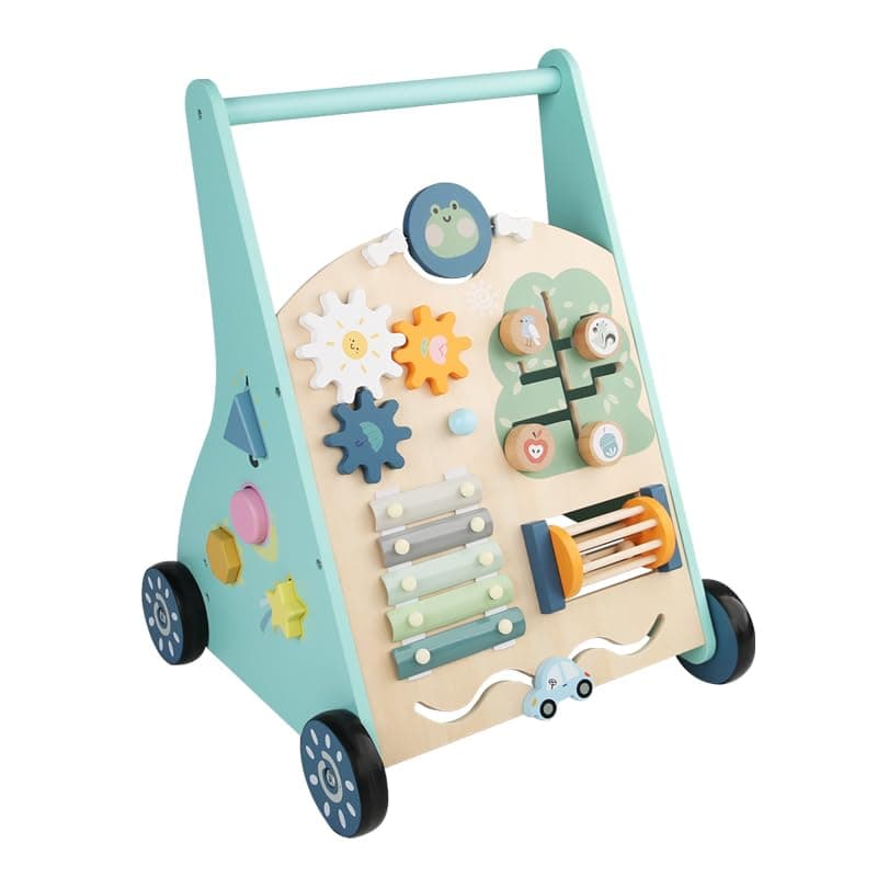 Wooden Baby Walker, Montessori Walker for Boys and Girls, Baby Push Walkers with Wheels, Learning Walking Toys for Toddlers from Sitting to Standing, Kid's Multi-Activity Center