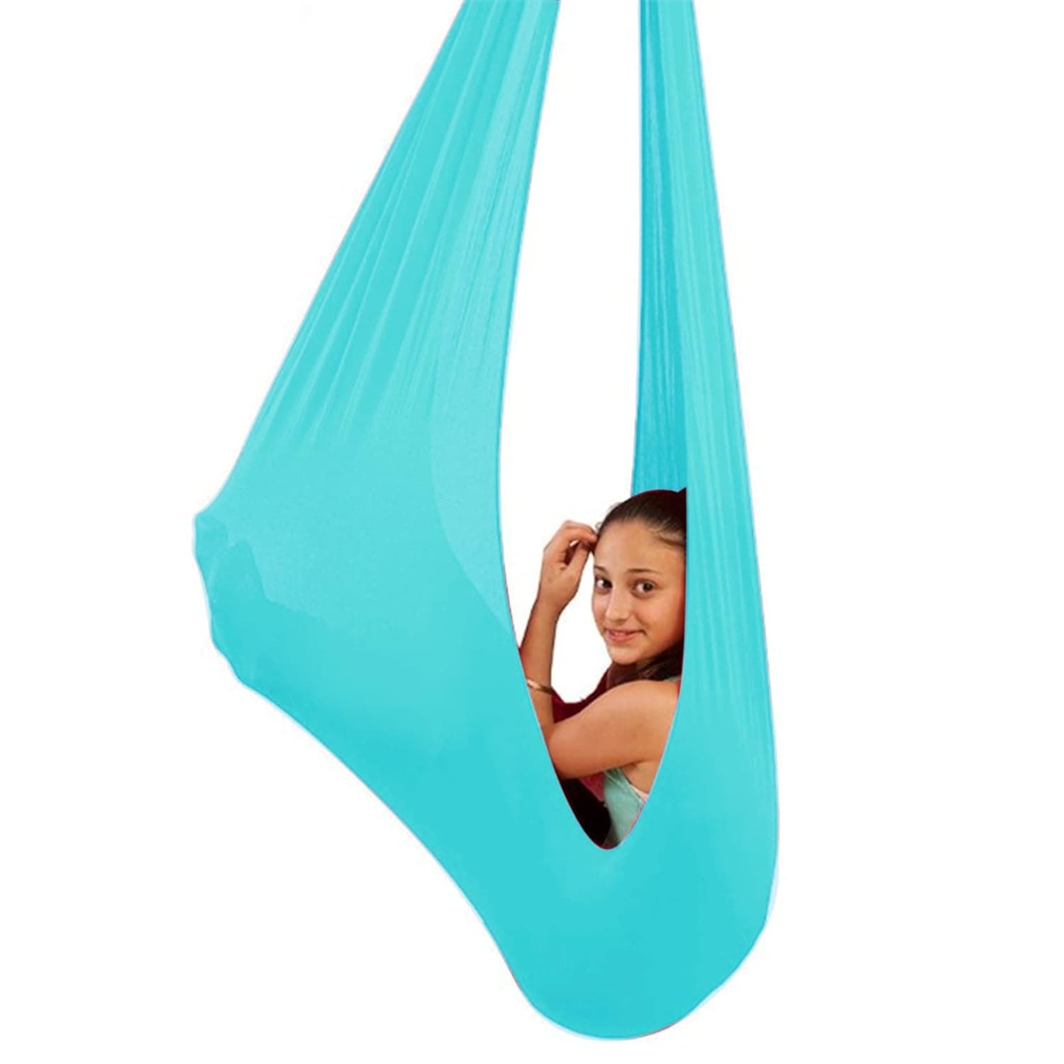 Sensory Swing for adults Indoor kids Therapy Swing Soothing Calming Snuggle Hammock durable soft strong fabric swing Excellent stretchability calming effect (Color : Lake blue, Size : 1M x 2.8M)