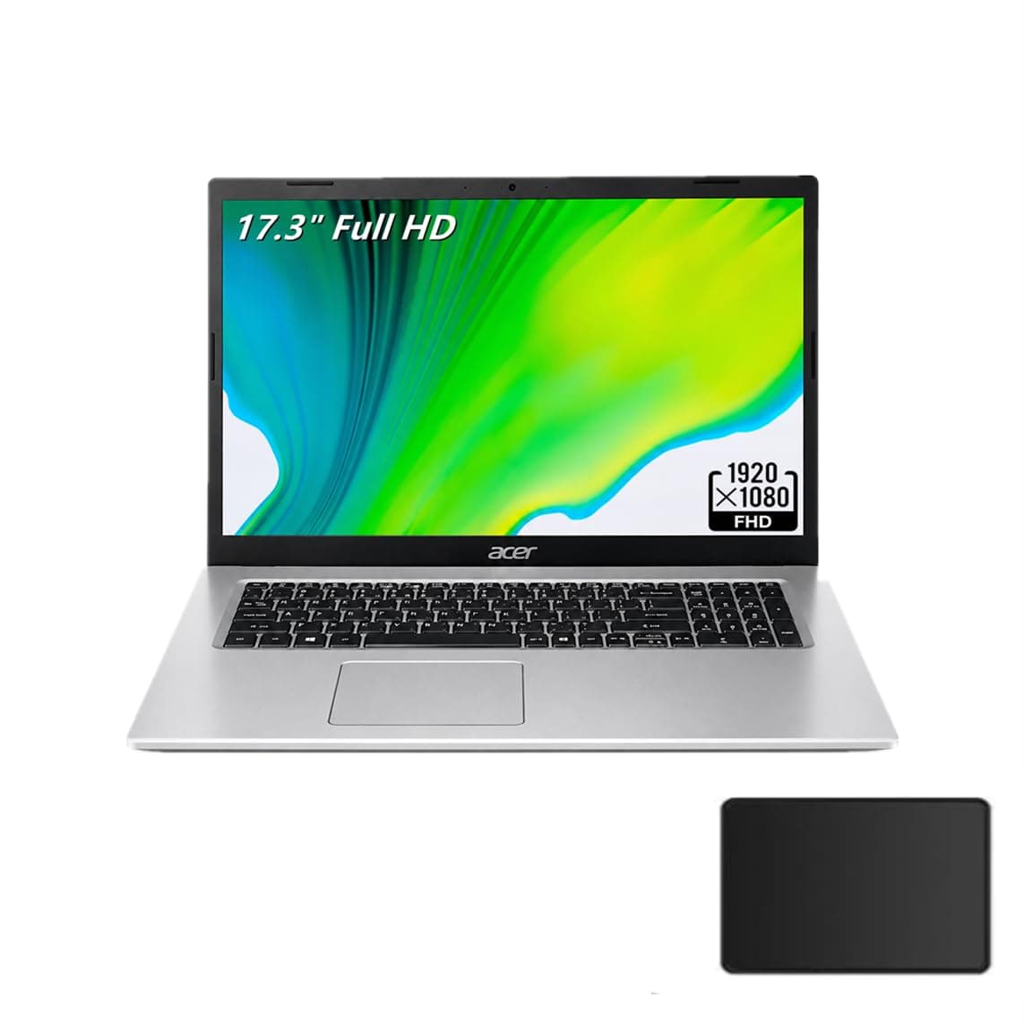 Acer Aspire 3 Business Laptop, 17.3" Full HD (1920 x 1080) 16:9 IPS Display, Intel N4500 Processor, Intel UHD Graphics, 8GB DDR4, 1TB HDD + 128GB NVMe SSD, Webcam, HDMI, Pure Silver, TWE Mousepad