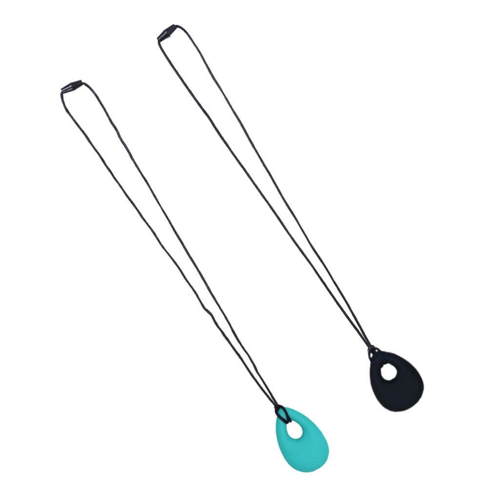 2pcs Kids Teether Necklace Silicone Sensor Chew Bit Necklace Teething Toy Neck Pendant Chewy Bite Toy Sensory Oral Motor Aids for Autism ADHD Special Needs