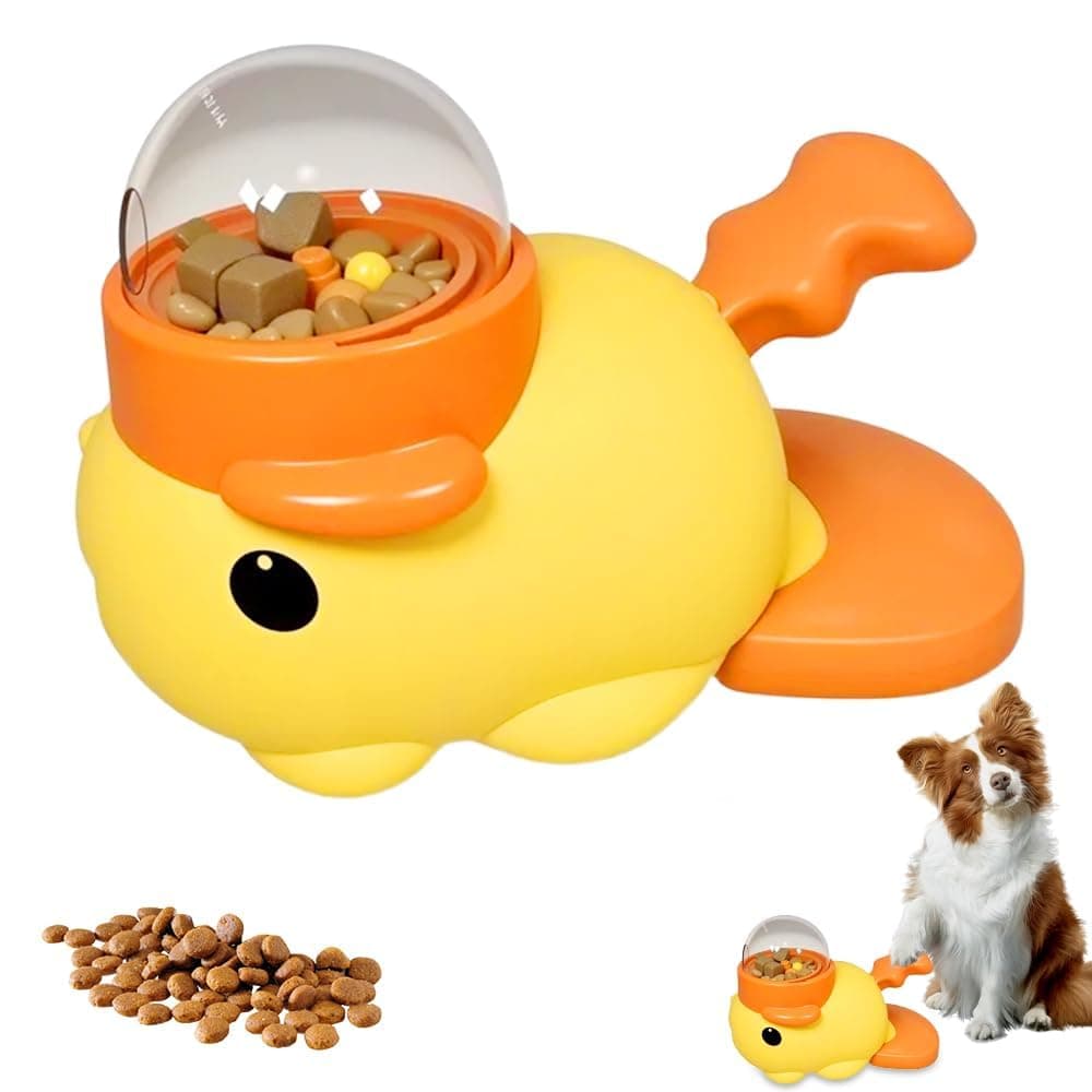 Interactive Cat Treat Dispenser, Duck-Shaped Puzzle Feeder Toy for Cats and Small Dogs, IQ Training and Exercise Game, Pet Food Dispenser for Fun Play (Yellow)