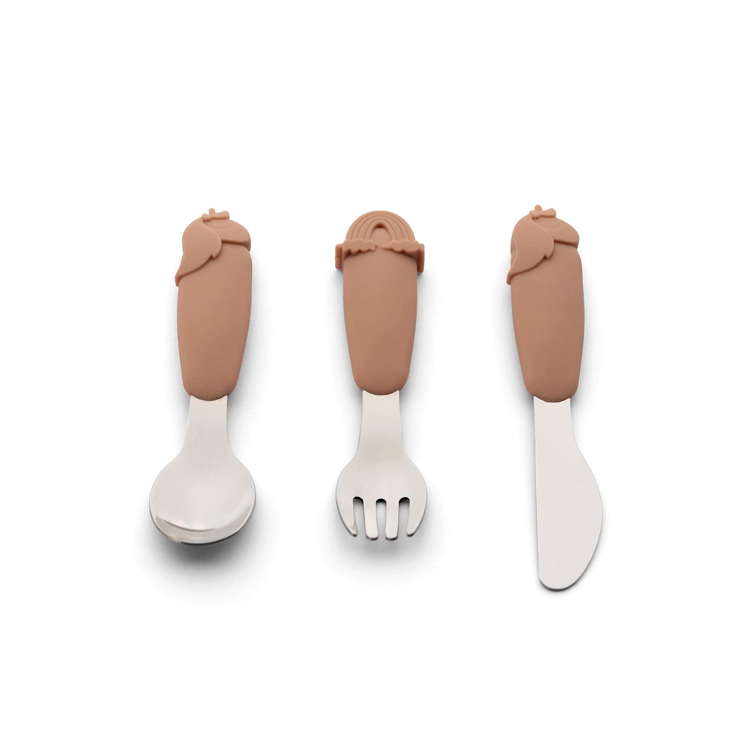 Citron- Toddler Cutlery Set | Three piece stainless steel & silicon utensil Spoon, Fork & Knife Set | Flatware Cutlery Set for Kids- Unicorn Blush Pink