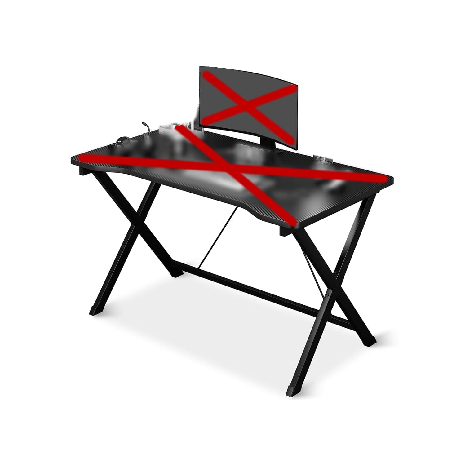Gaming Table, Computer Table with Carbon Fiber Surface, Small Gaming Desk X Shaped, PC Table for Students and Gamers, Mordern Office Desk for Small Space (Black, 100 * 54 * 75CM)