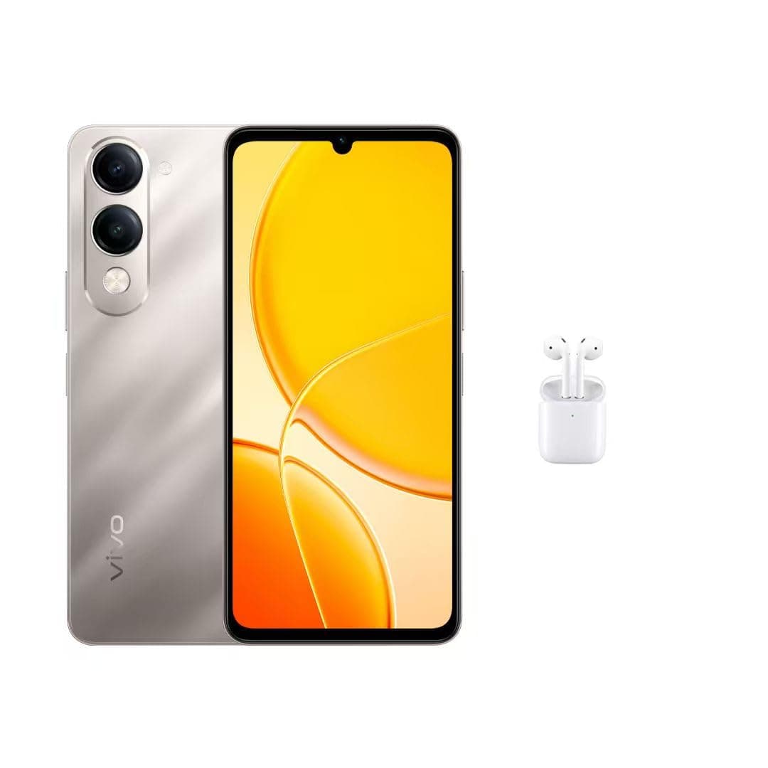 جوال Y19s 5G بذكاء صناعي برام 12GB (6+6) وتخزين 128GB وكاميرا 50MP وشاشة 6.68 بوصة HD+ ومعيار IP64 وSGS بمكبرات صوت ثنائية، وشاحن 44 وات وسماعة عنق، نسخة الشرق الأوسط من فيفو، ذهبي (Titanium)