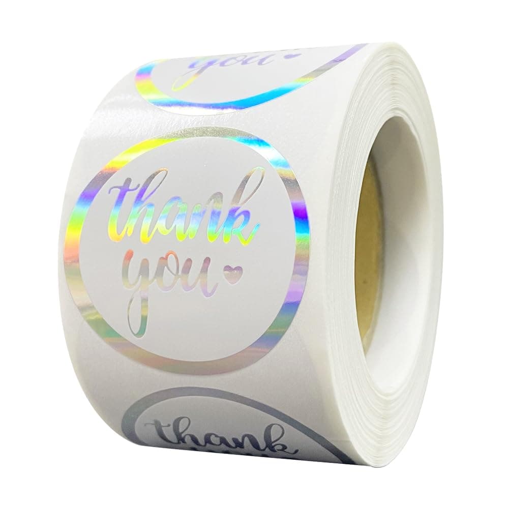 500 Pcs 3.8cm Thank You Self Adhesive Stickers Round Holographic Labels Personalized Gift Bag Wrapping Stickers Baking Packaging Stickers
