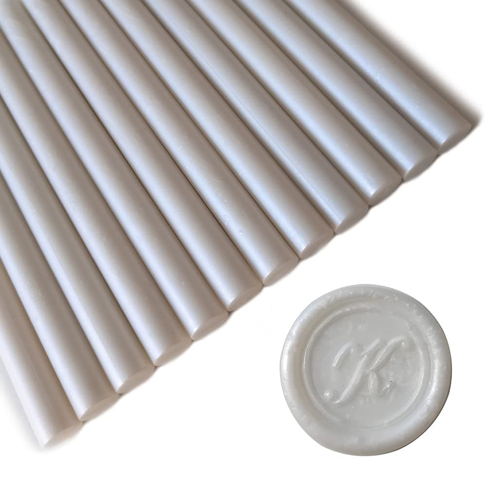 Glue Guns Seal Wax Sticks for Wax Seal Stamps, Ideal for Cards, Envelopes, Gift Wrapping, Wedding Invitations (Pearl White) Pack of 12