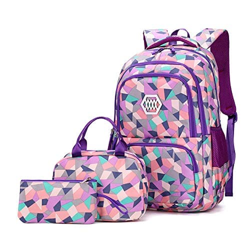 OYDAS School Bags for Kids, 3in1 Kids Backpack with Lunch Bag Pencil Case and Chest Strap for Preschool Elementary (Purple-3)
