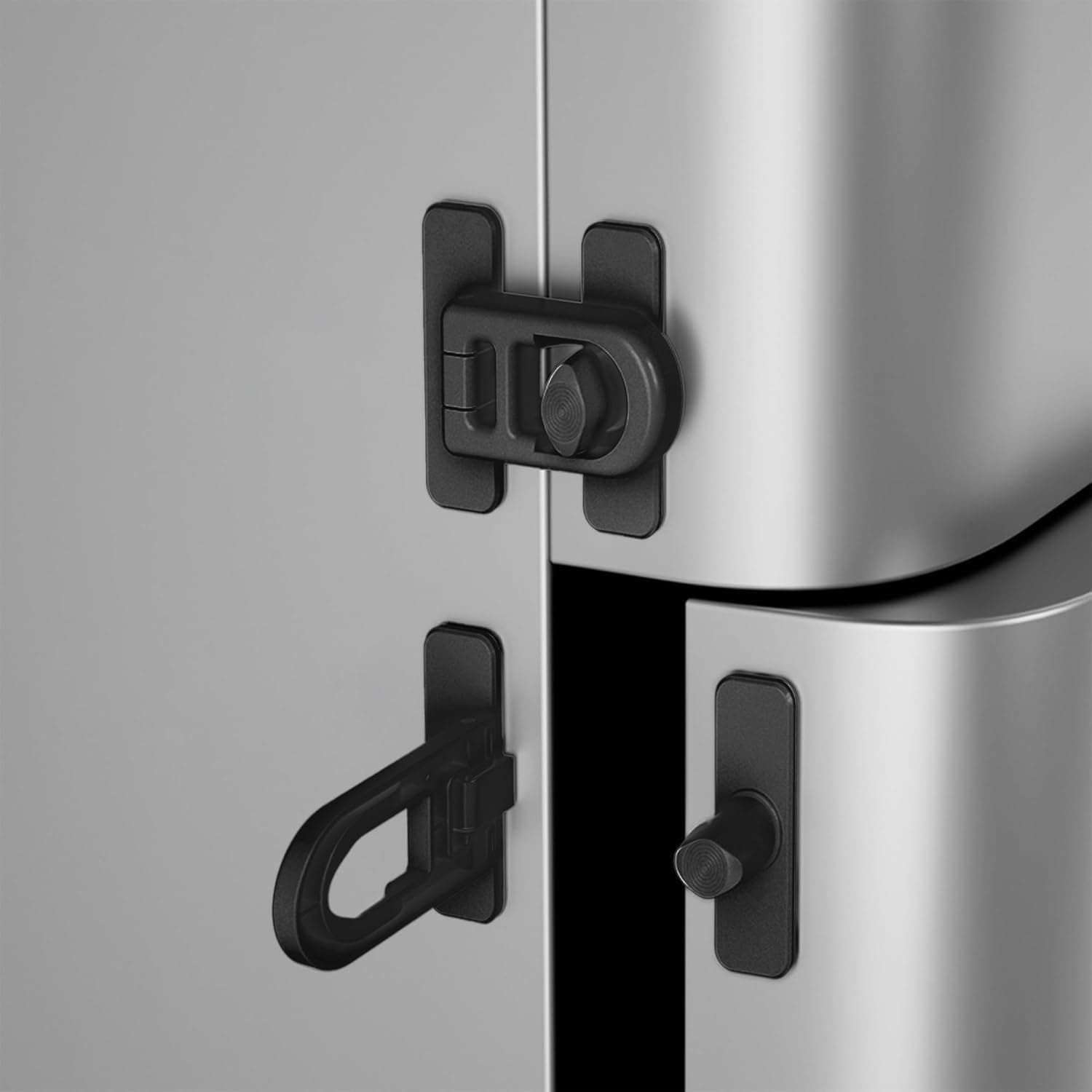 2-Pack Child Safety Locks, No-Drill Adhesive Fridge & Cabinet Locks, Easy-Install Baby Proofing Locks for Drawers Ovens Cabinets, Black