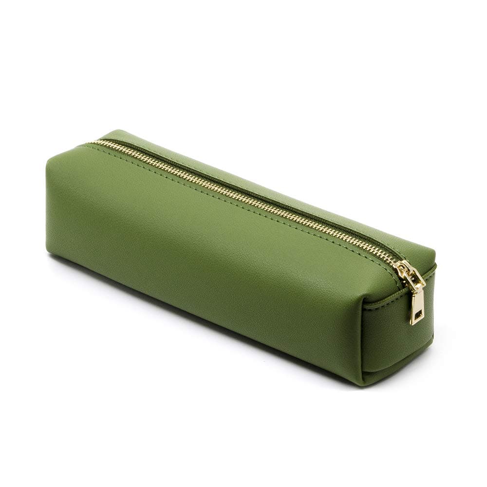 PU Pencil Pen Case, Portable Stationery Bag, Big Capacity Pencil Pouch Cosmetic Organizer Bag for Adult, Green