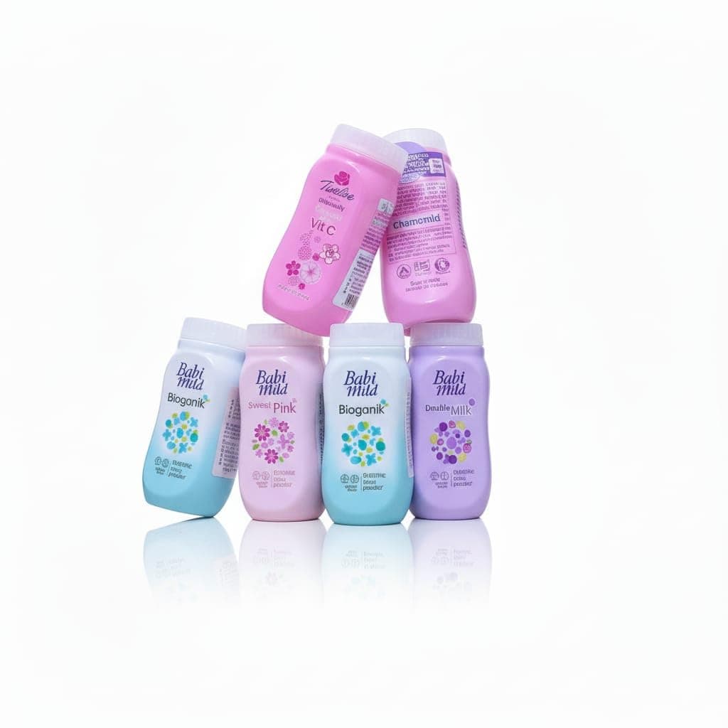 5 Piece Organic Baby Powder Set with Vitamin C and Double Milk, Multi-Colour, Bioganic, Sweet Pink and Ice, Daily Care 45g Each