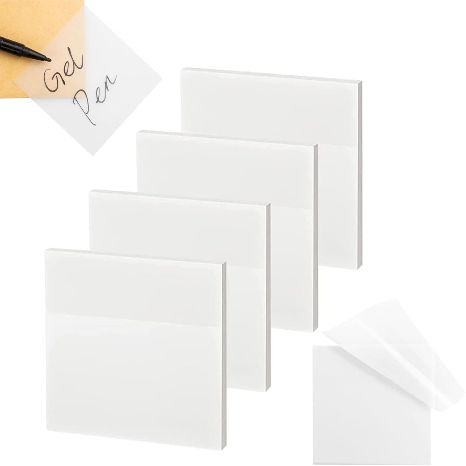 200 Pcs Transparent Sticky Notes, 3 x 3 Inch Clear Sticky Notes, Self-Adhesive Waterproof Translucent for Books Message Reminder, Annotation, School, Office (Clear)
