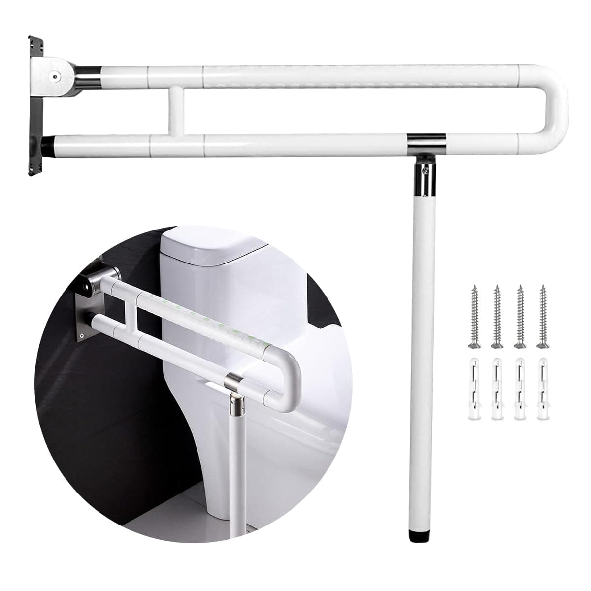 Toilet Grab Bar Bathroom Handrail Handicap Grab Bars Rails, Stainless Steel Auxiliary Tub Safety Handle Anti-Slip Flip Shower Grab Bars Home Health Care Equipment for Elderly Disabled Pregnant