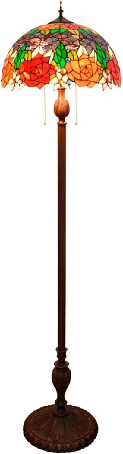 Tiffany Floor Lamp Standing Reading Lamp 16-" Tiffany Pastoral Style Rose Glass Over Flowers Series Floor Lamp, for Study Living Bedroom Room Decoration