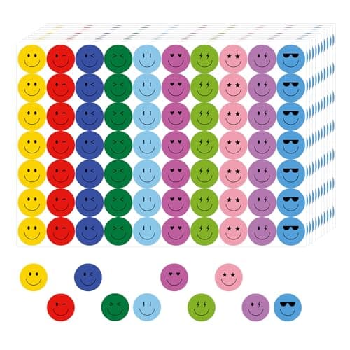 MWXJ 5 Sheets Happy Smile Face Stickers for School Reward Behavior Chart,3/8 Inch in Diameter Round Colorful Reward Labels 10 Styles Happy Face Stickers for Teachers (Colorful)