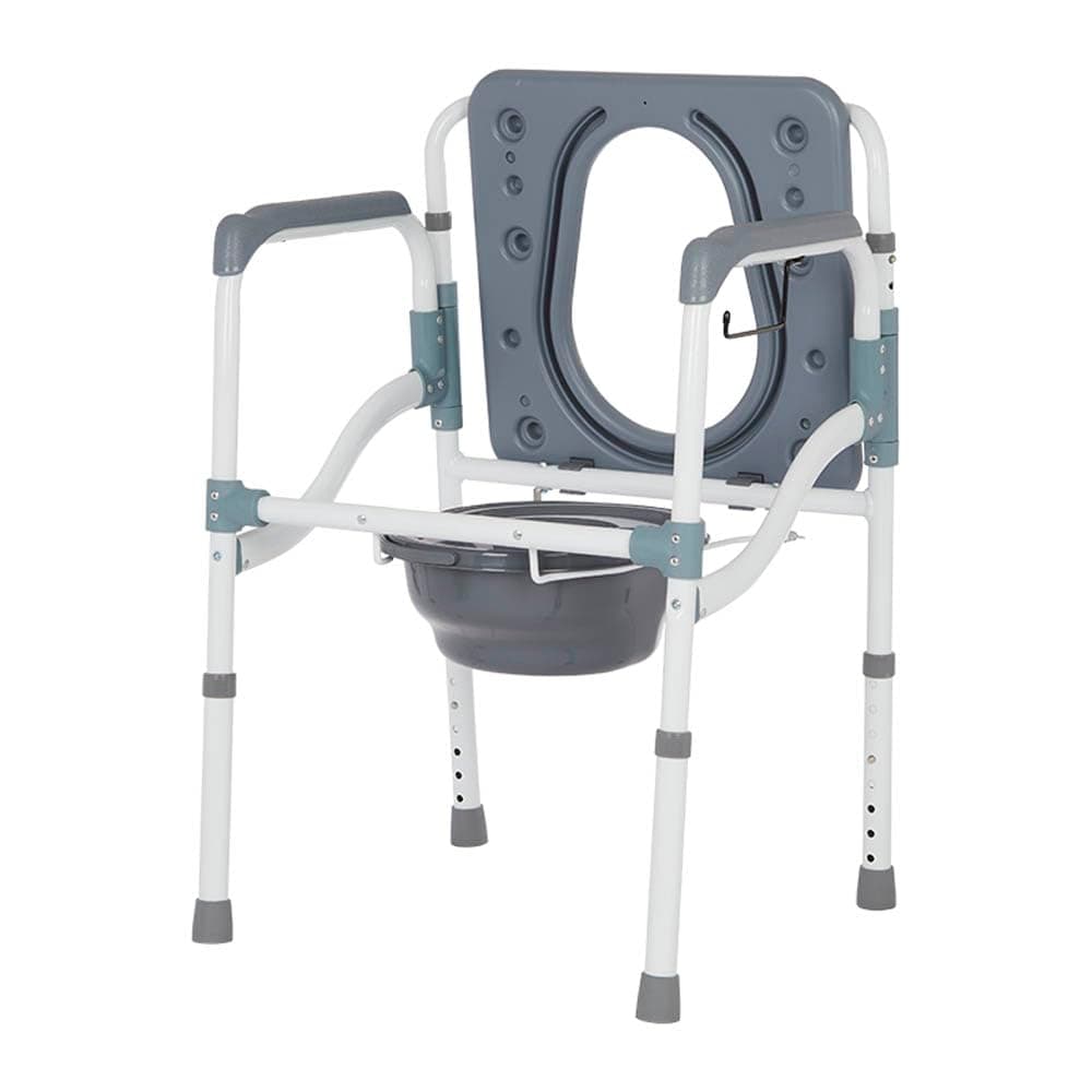 VMS Deluxe 3 in 1 Folding Bedside Commode with Handles and Elongated Seat, Aluminum | Adjustable Seat Height with Splash Guard | Portable Toilet for Seniors and Medical Home Care