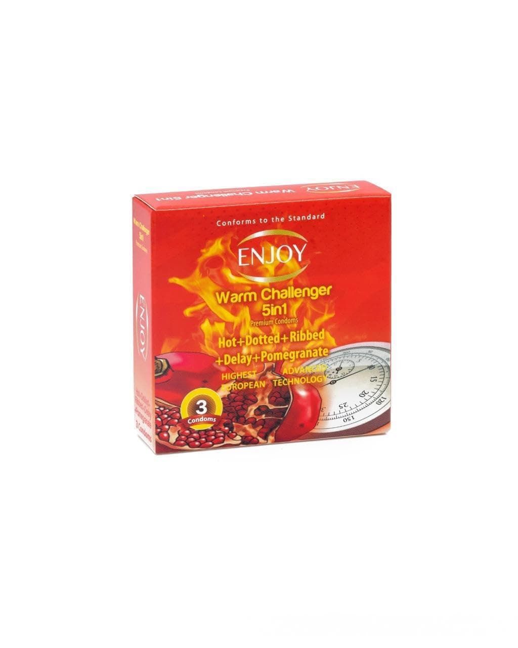 Enjoy Challenger Pomegranate Premium Condoms – 3 Pcs | Ultra-Thin, Lubricated, Skin-Friendly Rubber Material | Fruity Pomegranate Flavor for Enhanced Pleasure | Safe & Effective Contraceptive