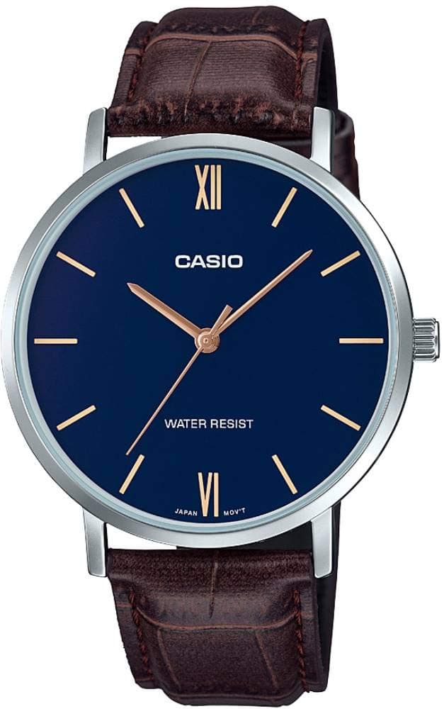 Casio Crocodile Embossed Black Leather Round Analog Watch
