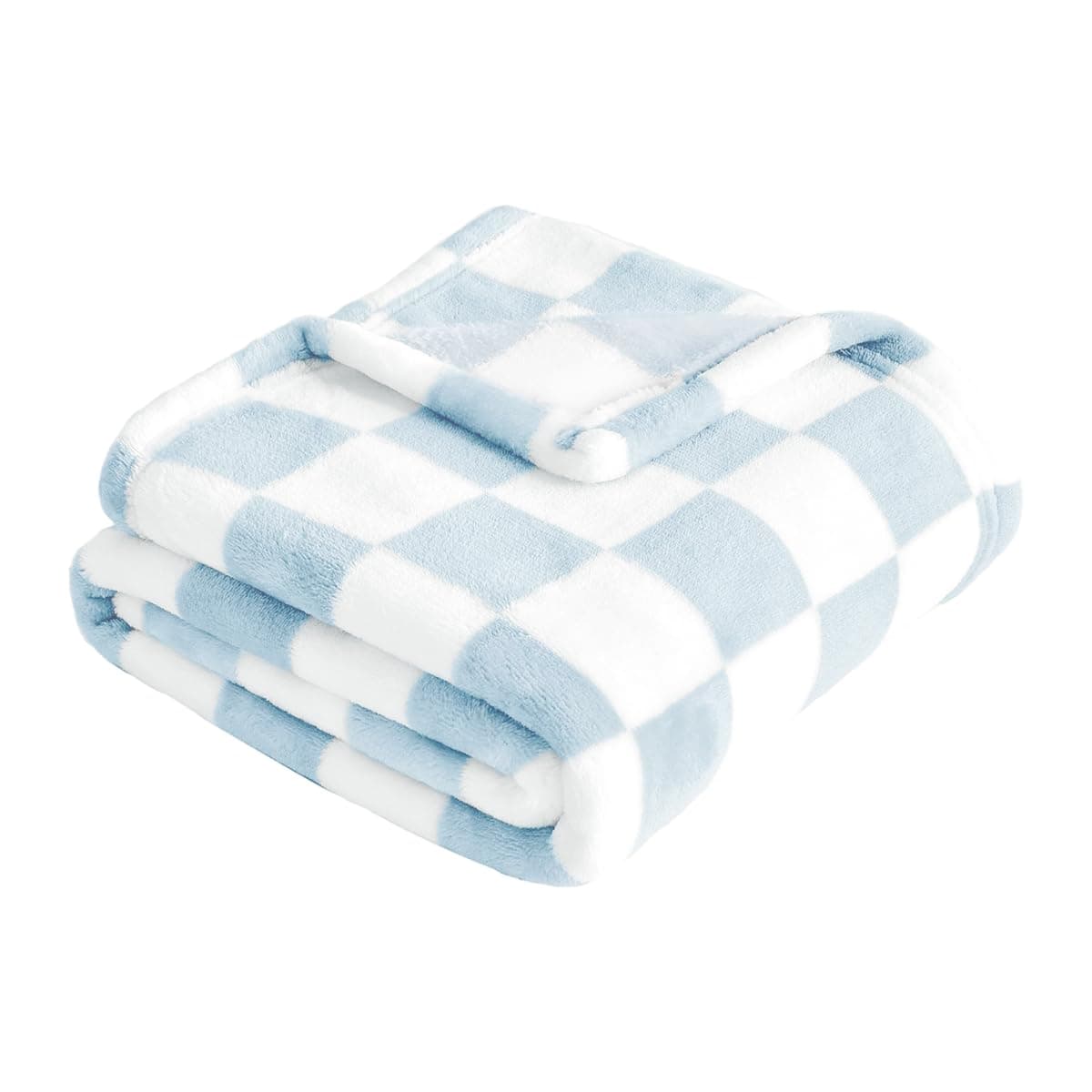 HANNEA® Baby Sleeping Blanket 76x101cm Ultra Soft Polyester Cotton Plush Warm Blanket Fashion Blue White Checkered Blanket Compact Portable Multi Use Blanket for Home, Travel, Nursery Room