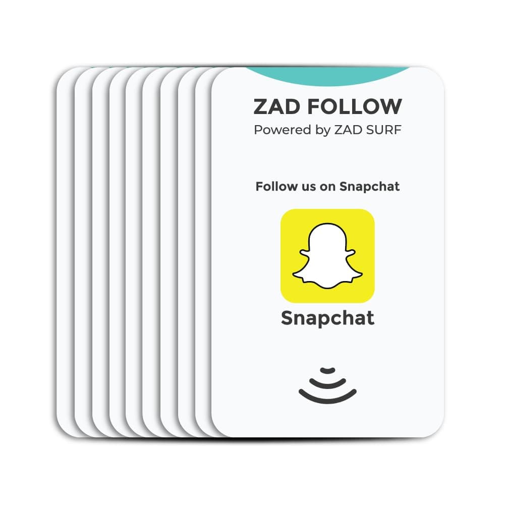 Pack of 10 Zad Follow. Snapchat Follows NFC Card from (Zad Surf) allowing you boosting Follows - iOS and Android