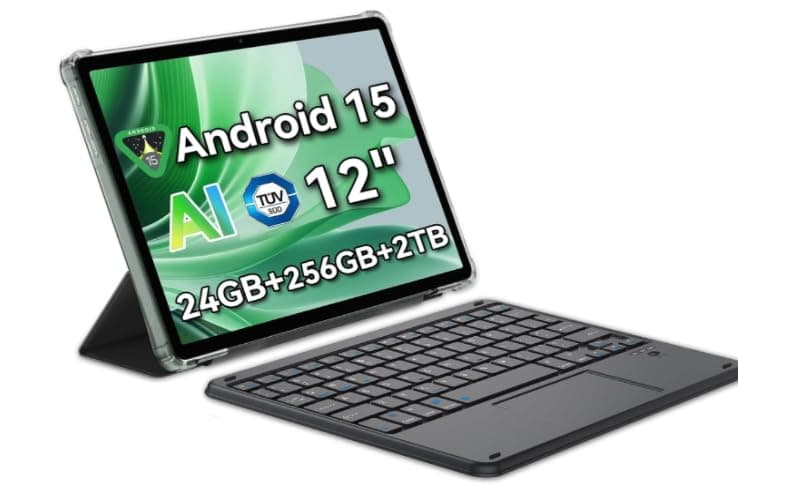 12 inch Android 15 Gaming Tablet with SIM Card Slot, Pen, 24GB + 256GB (Up to 2TB), 2.4K 120Hz FHD+ IPS Display, 9000mAh/33W, 8MP + 16MP AI Camera, 5G WiFi, GPS- MEGA 2 (include Bluetooth keyboard)