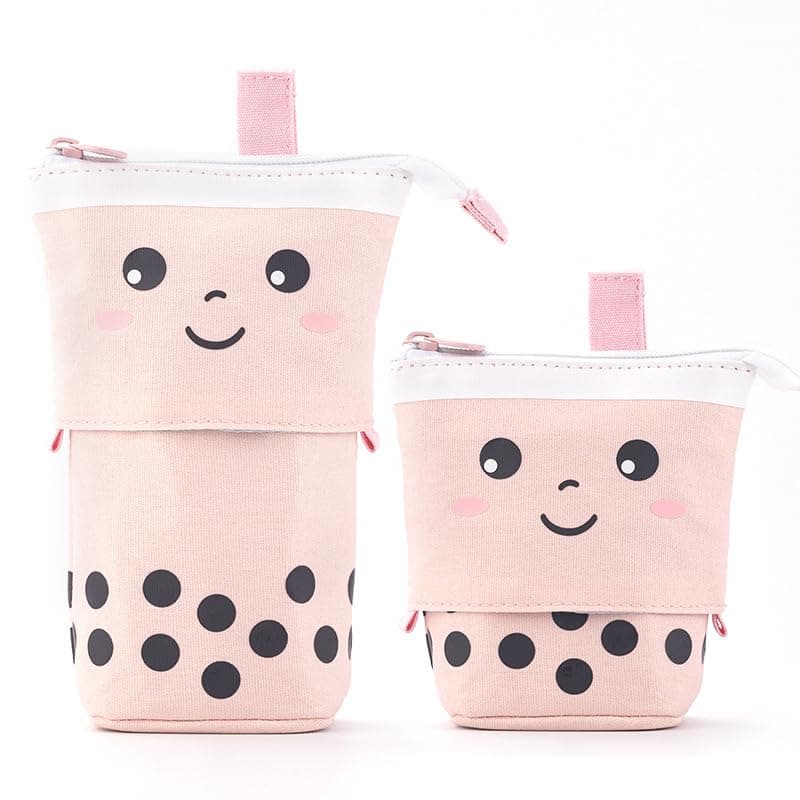 ANGOOBABY Standing Pencil Case Cute Telescopic Pen Holder Kawaii Stationery Pouch Makeup Cosmetics Bag for School Students Office Women Teens Girls Boys Christmas Gift (Pink)