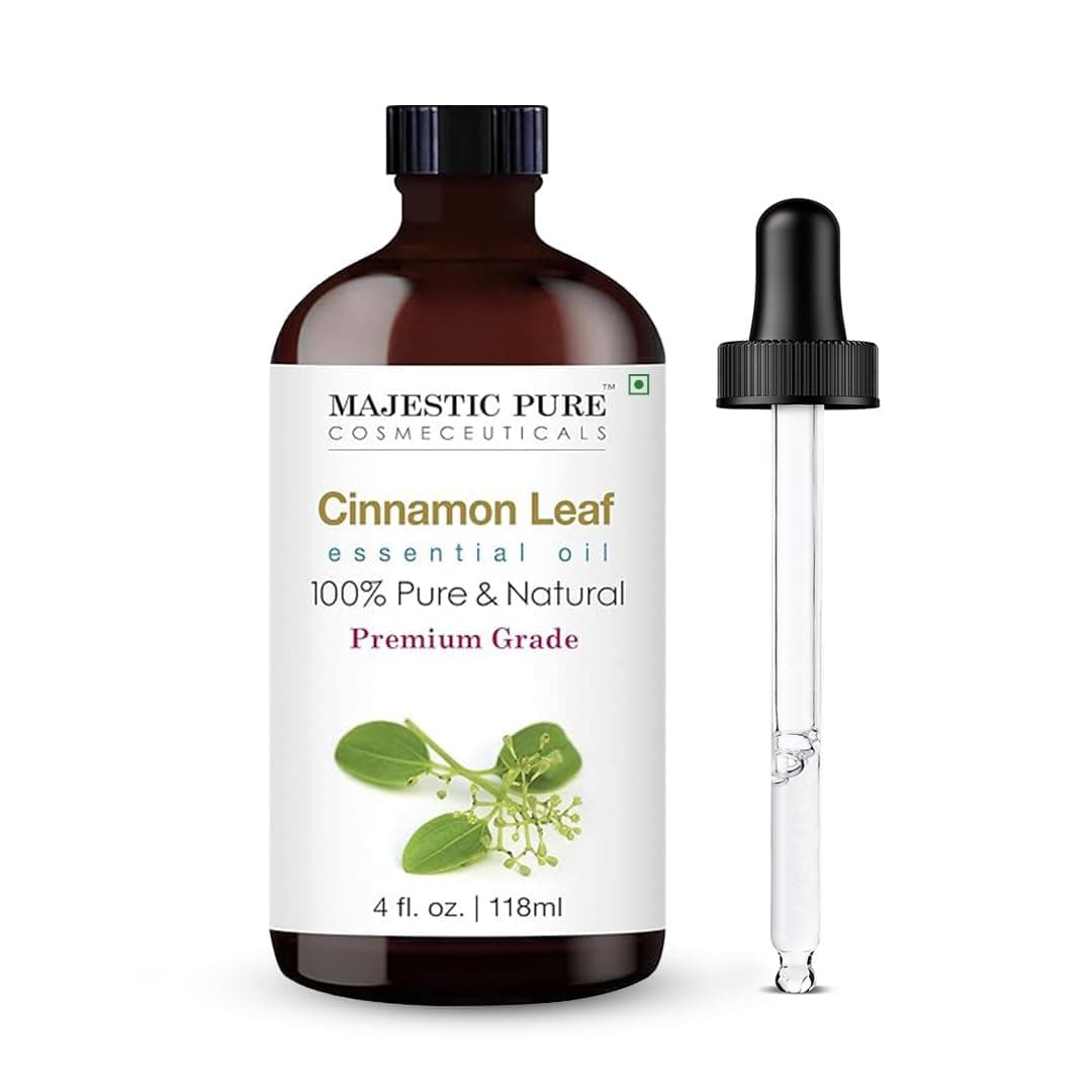 MAJESTIC PURE Cinnamon Essential Oil | 100% Pure and Natural Cinnamon Oil | Premium Grade Essential Oils for Hair Care, Home Diffusers, Skin, Aromatherapy, Massage and Humidifiers | 4 Fl Oz | 100% Natural Essentials Oils Ideal for Relaxing Tense Mood, Eliminating Odor, Creating Peaceful Atmosphere for Sleep & Work