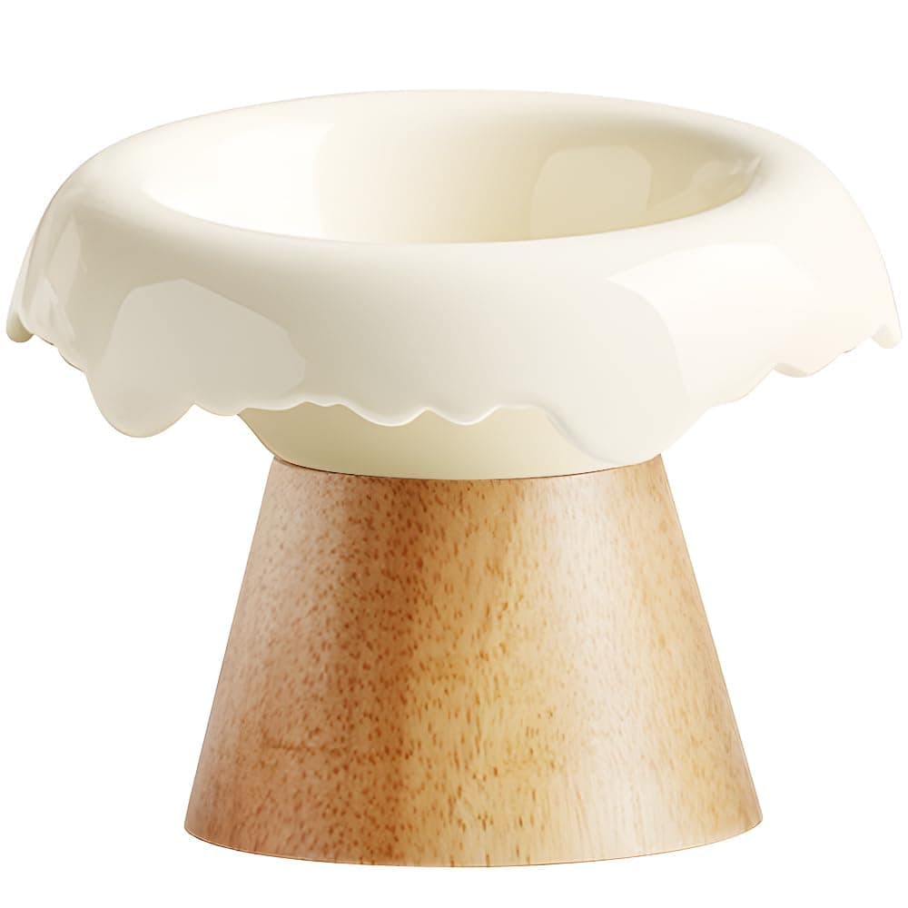 Cat Food Bowls, Ceramic Cat Bowls, Stress Free Pet Feeding Dish With Removable Wood Base For Small Dog and Cats, 8.5oz Cute Ceramic Dog Bowl Shallow Pet Food Dish For Snacks And Water