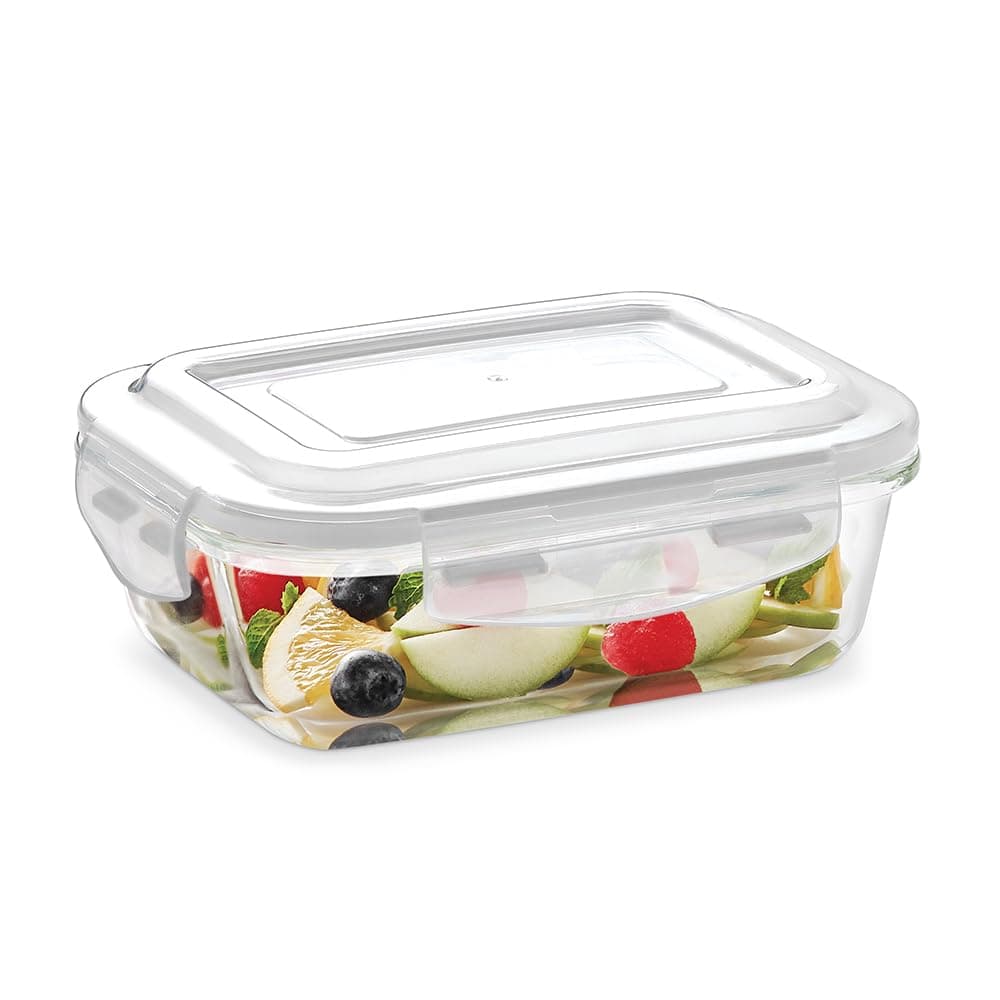 BOROSIL KLIP-N-STORE RECTANGULAR GLASS STORAGE CONTAINER WITH AIR TIGHT LID FOOD STORAGE CONTAINER MICROWAVE SAFE CONTAINER 370 ML