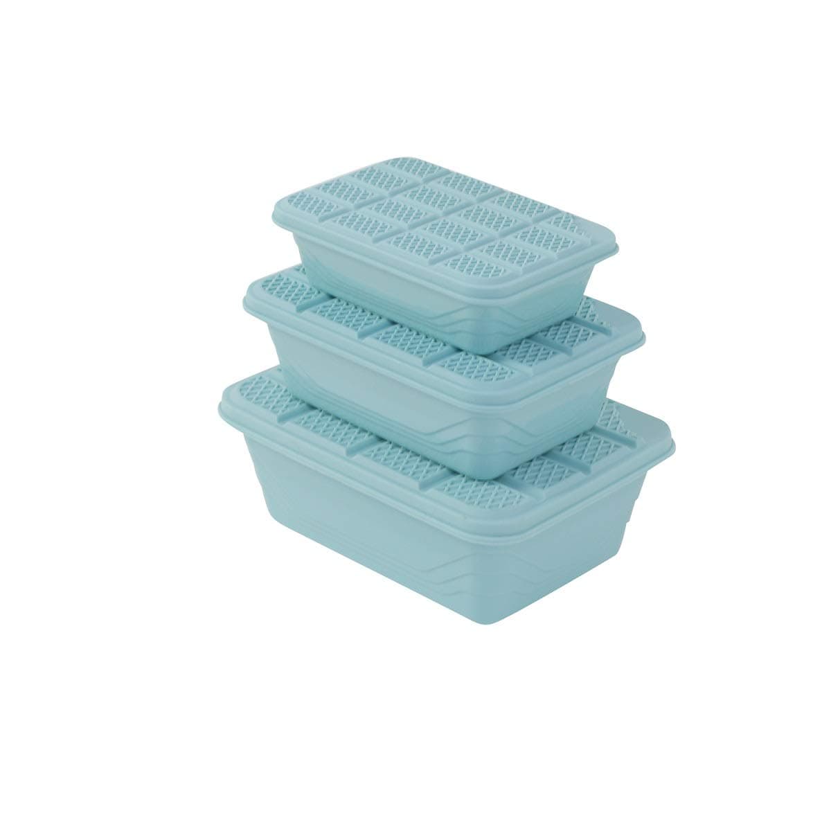 Lawazim Plastic Container Storage Box Set - 3 Piece Blue - BPA-Free Multi-Size Food Storage Containers with Stackable Design - Ideal for Kitchen Pantry Lunch Packing Herbs Spices Wet and Dry Food