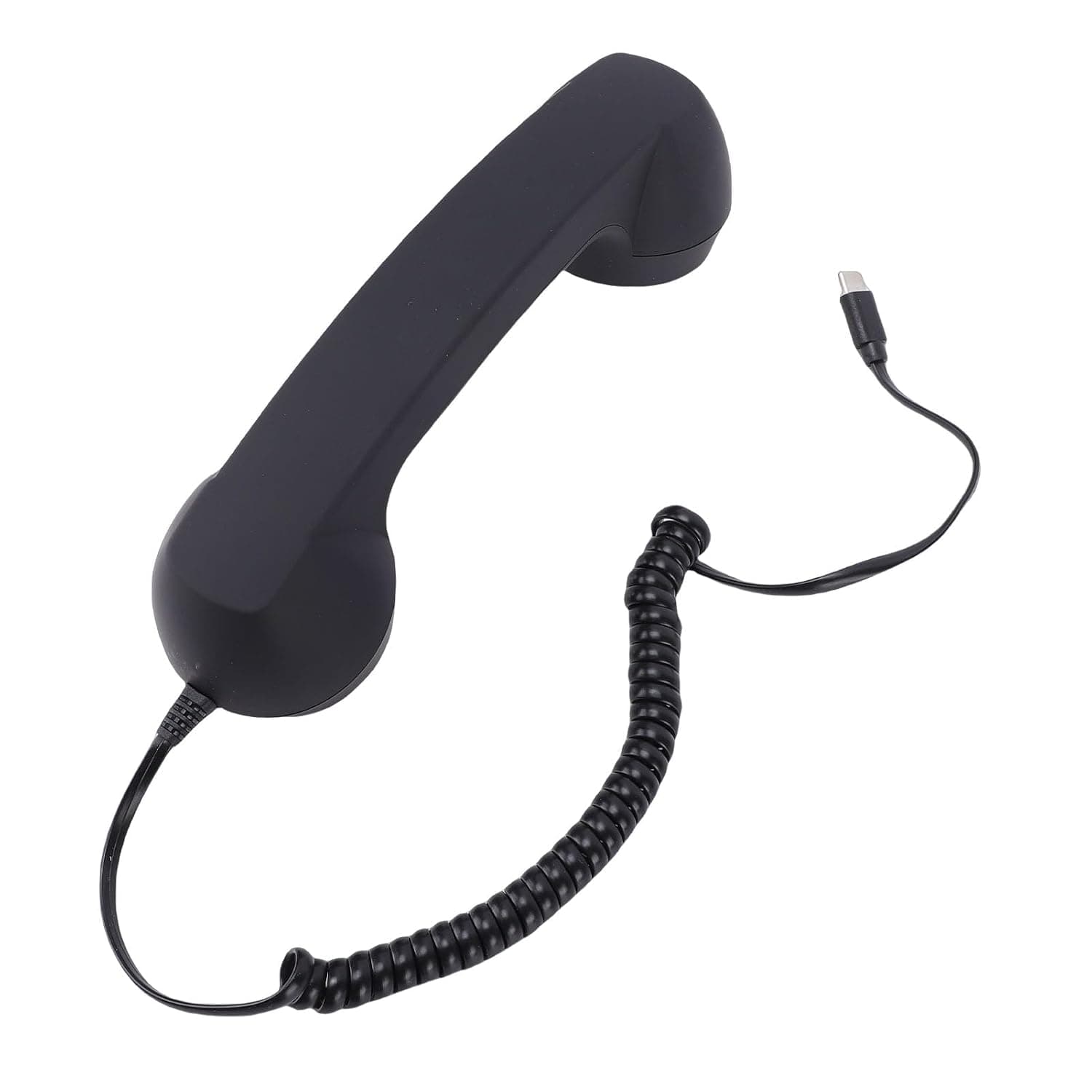 Retro Phone Handset, Ergonomic Type C Wired Telephone Receiver with HiFi Speaker Volume Control for Cellphone Video Call Conference Desktop Decoration (Black)