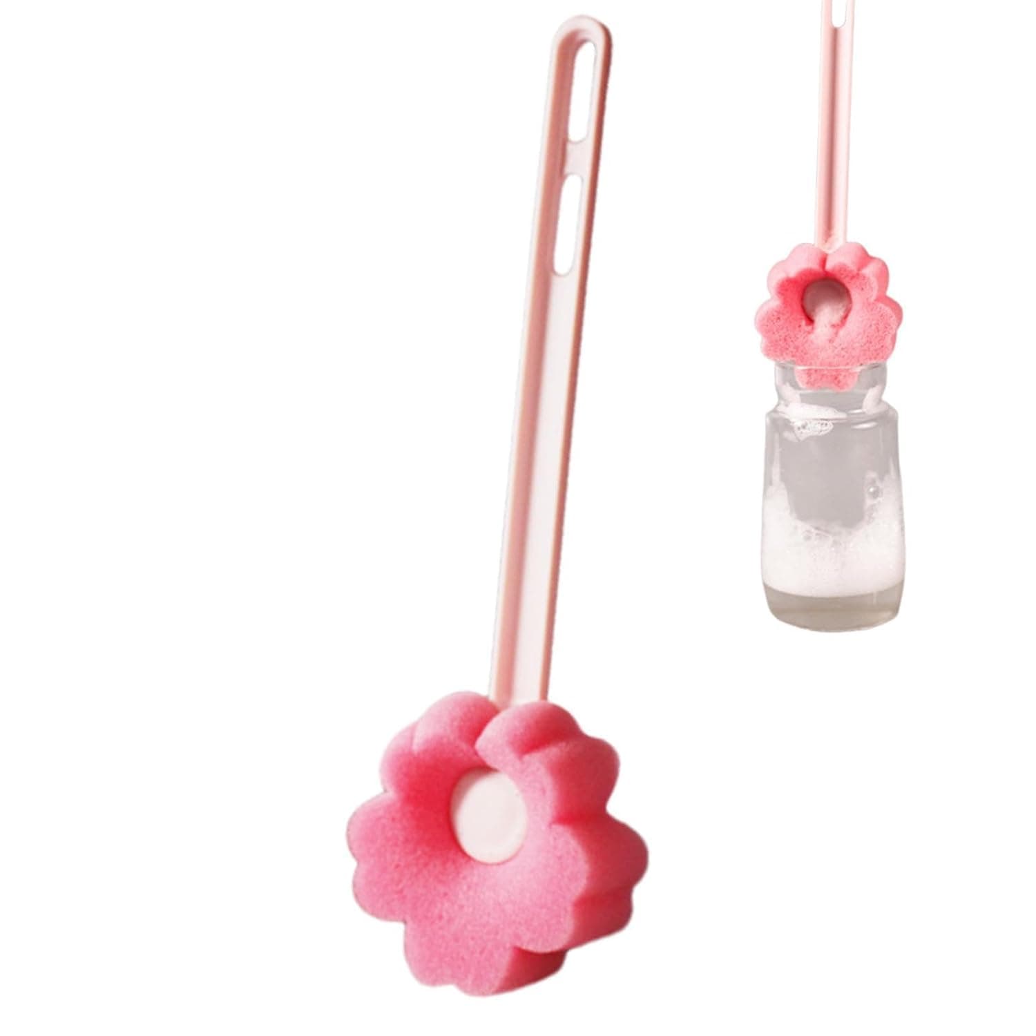 Sponge Bottle Brush - Long Handle Mug Cleaning Tool Flower Shape | Reusable Sponge Brush - for Home Kitchen Apartment Office Gym Travel Cup Mug Tumbler