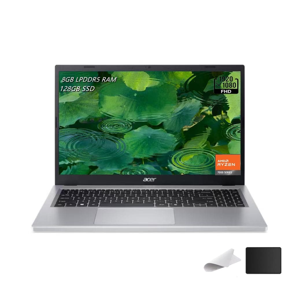 Acer Aspire Go 15 Laptop, 15.6" FHD IPS Display, AMD Ryzen 3 7320U, AMD Radeon 610M Graphics, 8GB LPDDR5 RAM, 128GB SSD, Wi-Fi 6, Windows 11 Home in S Mode, TWE Accessories