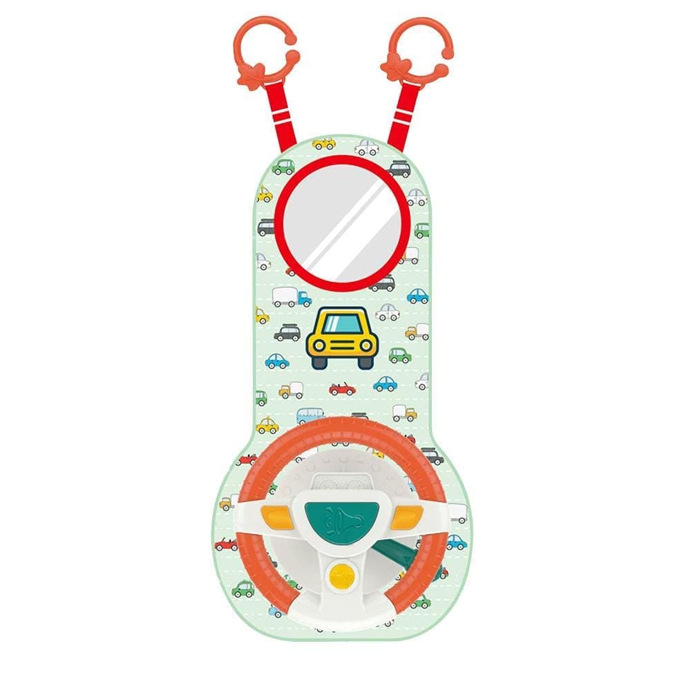 Children's Steering Wheel Toy, Car rear seat infant Kids Driving Simulator Car Simulation Toy,with a steering wheel and a ratcheting gear lever, a baby-safe mirror for Kids Boys Girls.